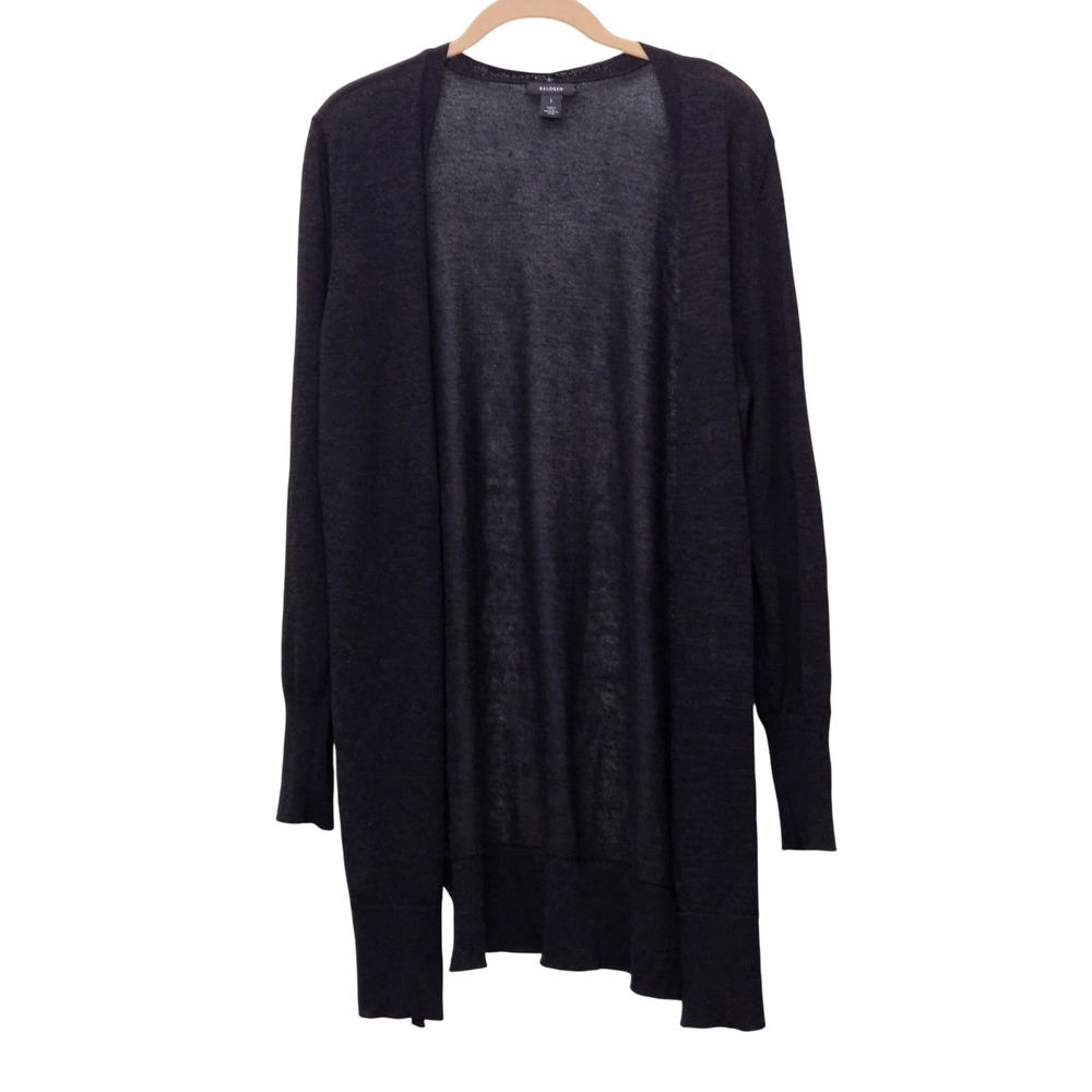 HALOGEN Black Long Sleeve Knit Cardigan Sweater Sheer Lightweight 1 L Minimalist